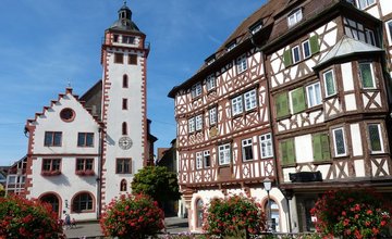 Rathaus und Palmsches Haus in Mosbach | Touristikgemeinschaft Odenwald | Wohnmobiltouren in Baden-Württemberg | © Stadt Mosbach